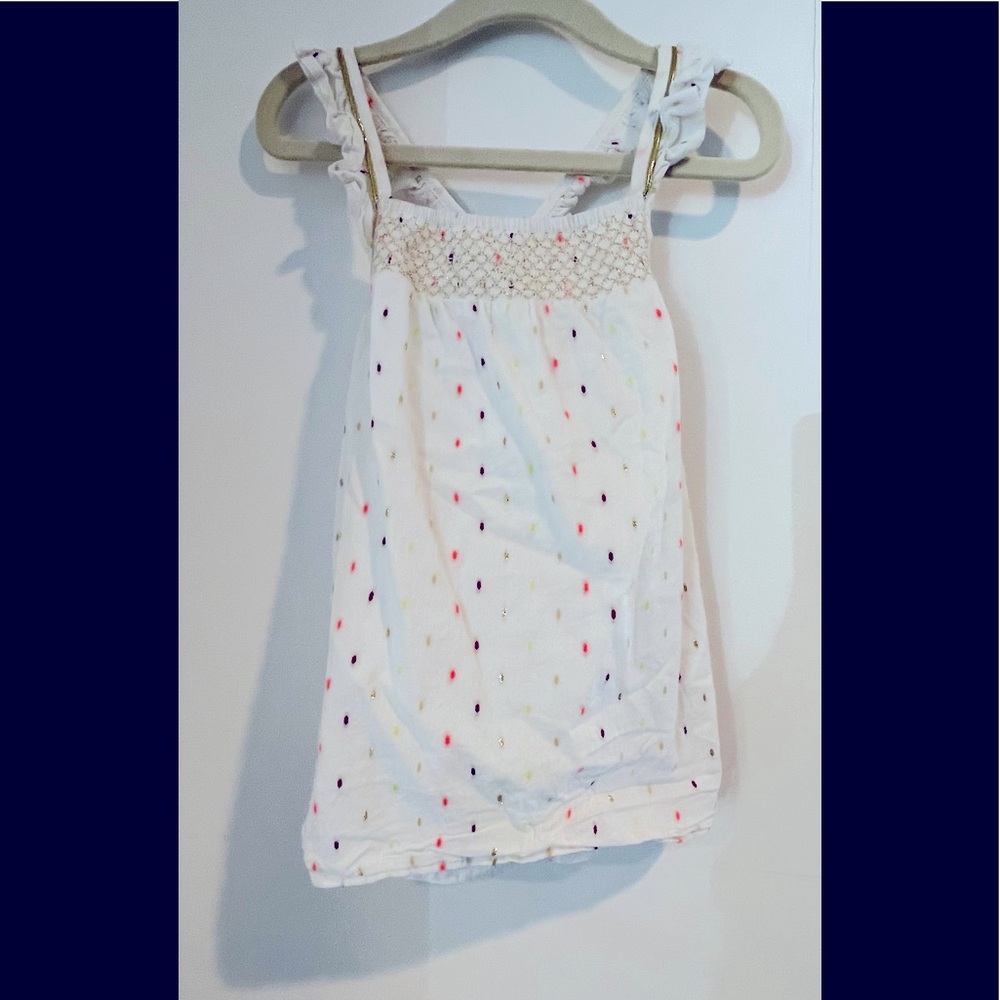 Cute white cotton sleeveless top, polka dots,flutter straps. Peek kids. Sz 4.